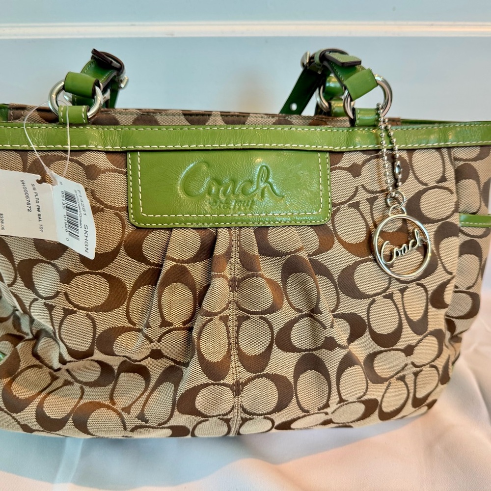 Coach Brown and Green Purse with Signature Monogram. Never used!